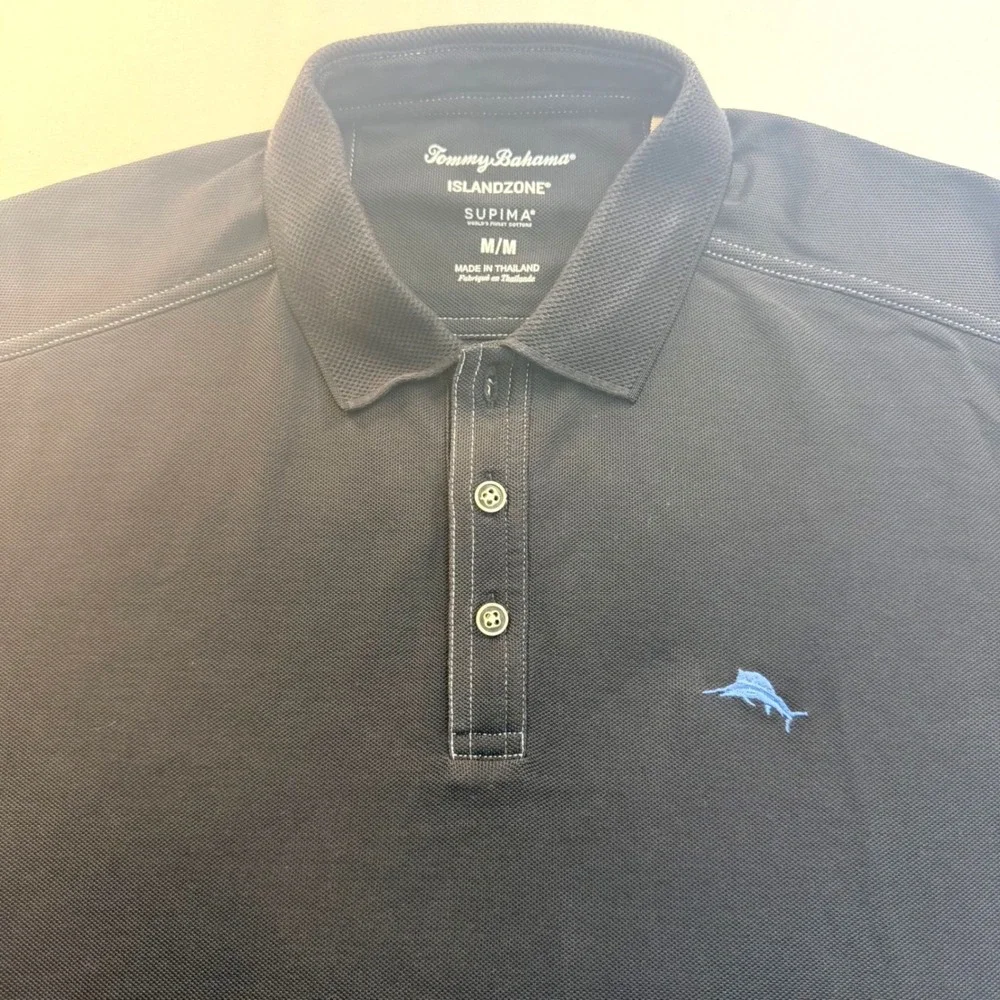 Tommy Bahama IslandZone Supima Polo Charcoal Blue Mens Medium Stretch Golf
